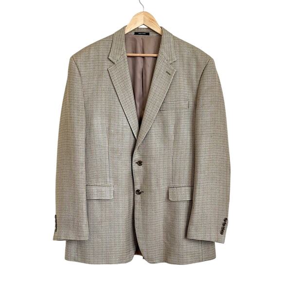 Ralph Lauren Chaps Men Silk Blazer Size 44L Houndstooth Preppy Academia Formal - Picture 1 of 13